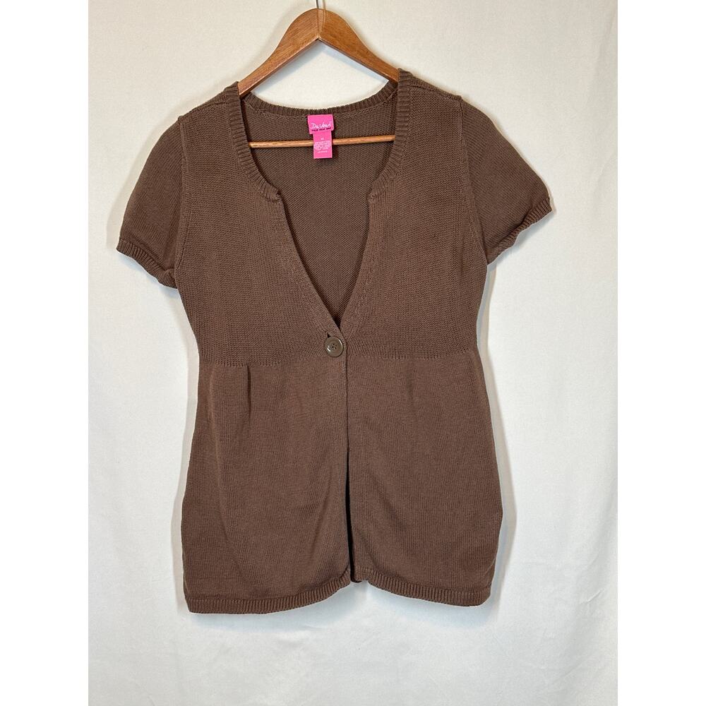 DU JOUR Cardigan Sweater Top M Brown Y2K 90’s Preppy Baby Doll